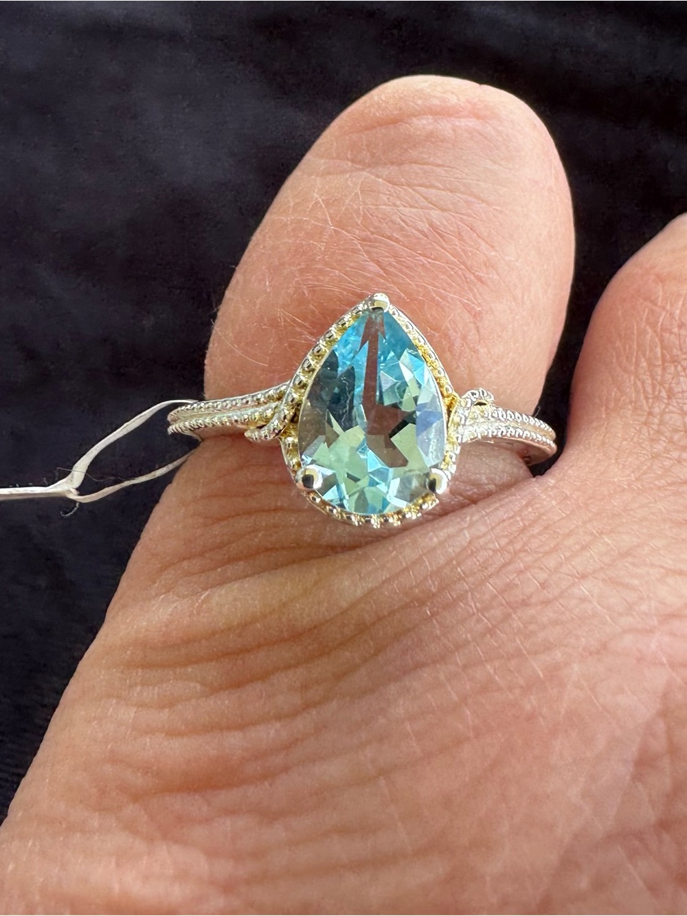 Teardrop Aquamarine Halo Ring — Sterling Silver Size 9 NWT